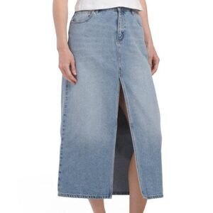 NWT Abrand Denim Maxi Skirt Sylvie Light Wash Blue Slit 90s Vintage size 29